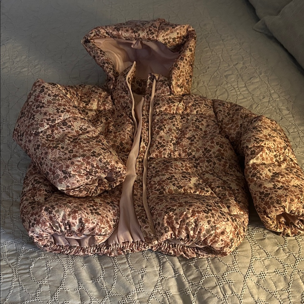 H&M Kids Floral Puffer Jacket - Pink and Brown
